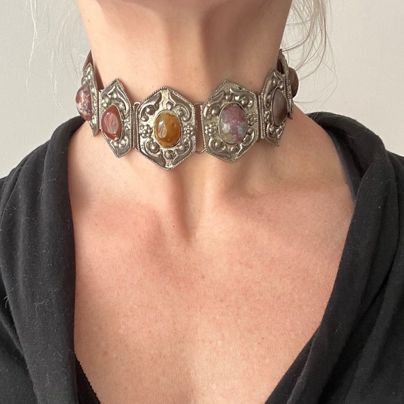 Vintage Stone and Pewter tone Choker - Picture 1 of 9
